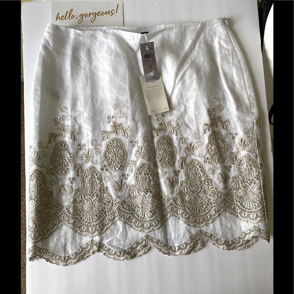 NWT AnnTaylor Linen and Vintage lace skirt Sz 6P